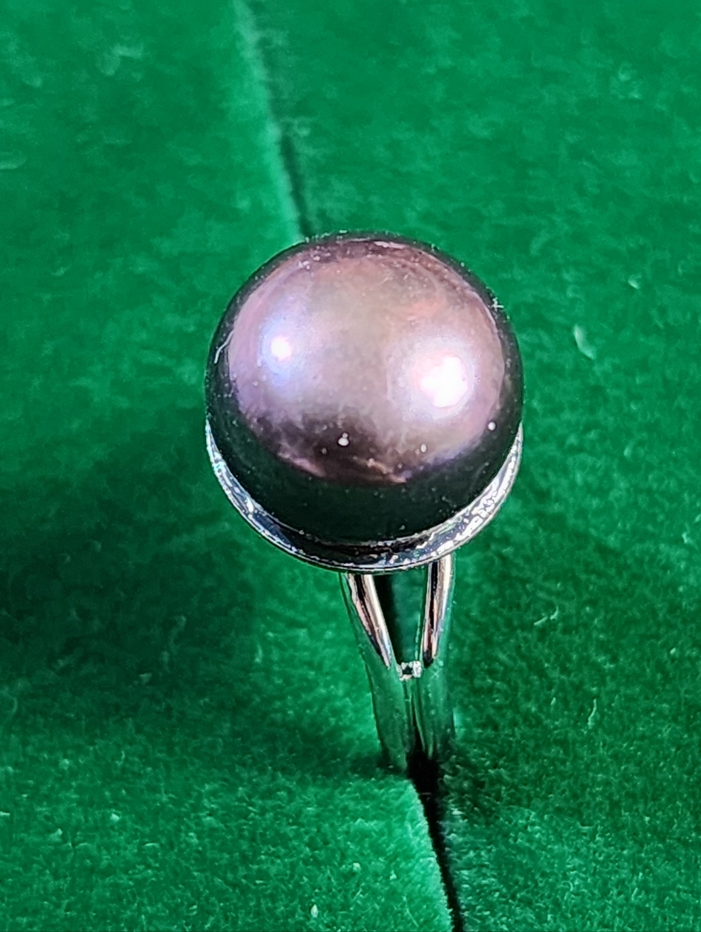 Vintage 80s Artisan Tahitian Pearl Silver Tone Sizable Ring - Picture 2 of 7